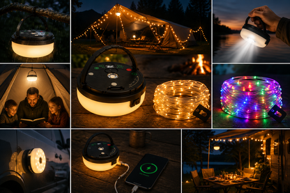 TrailGlow™ – Uppladdningsbar Campinglampa med Ljusslinga &amp; Powerbank